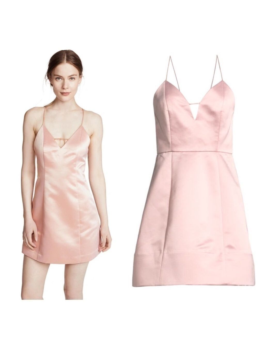 Alice + Olivia Pearl Deep V Sleeveless Lantern Cocktail Dress in Blush Pink